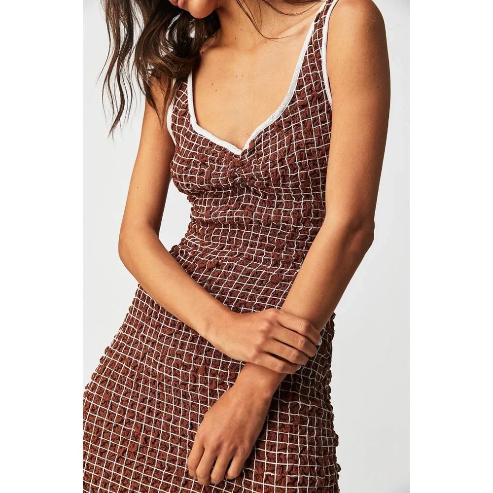 Free People Set The Bar Smocked Midi in Brown Size Medium Y2k 90s_4